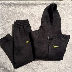 Reebok Kids Charcoal Matching Set Hoodie & Pants with Lime Details